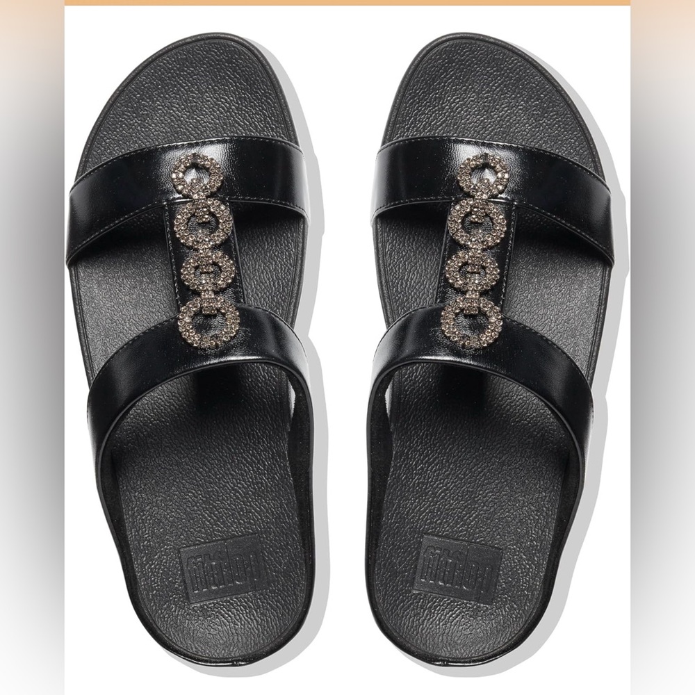 ***FITFLOP Fino Black Sparkle Wedge Slip in Sandals